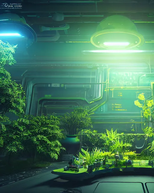 Image similar to Solarpunk gaming PC, futuristic utopia, scifi, green plants, blue light, small room, fine details, atmosphere, glow, extreme realistic, trending on artstation