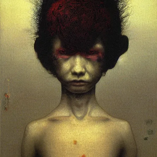 Image similar to style by millais, ( ( ( ( ( ( ( ( by beksinski ) ) ) ) ) ) ) ), portrait painting of victorian yokai, 8 k, highly detailed, by millais, by beksinski,