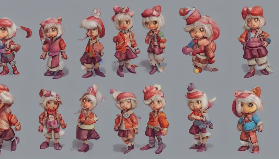 Prompt: cute candy character sheet, oil painting by jama jurabaev, extremely detailed, brush hard, artstation, for aaa game, high quality, brush stroke