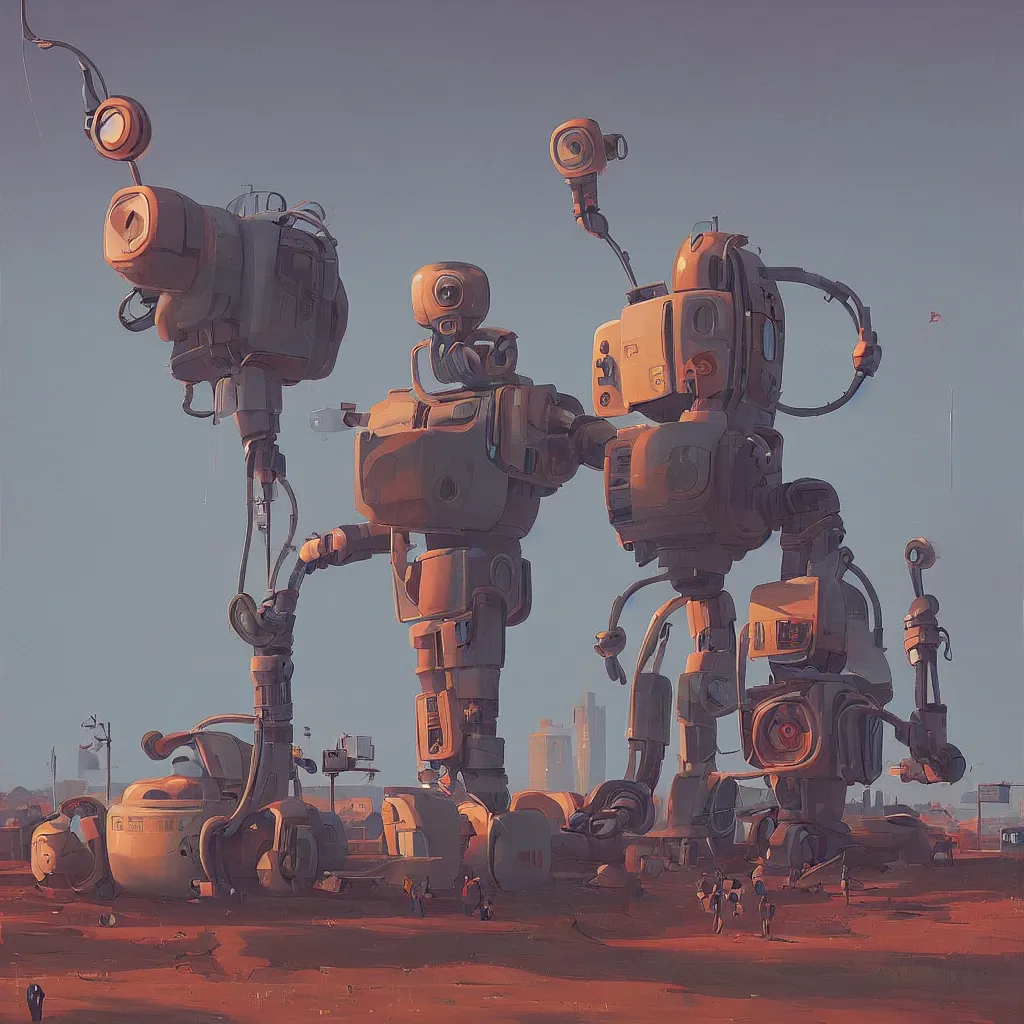 Image similar to a retrofuturistic robot by Simon Stålenhag