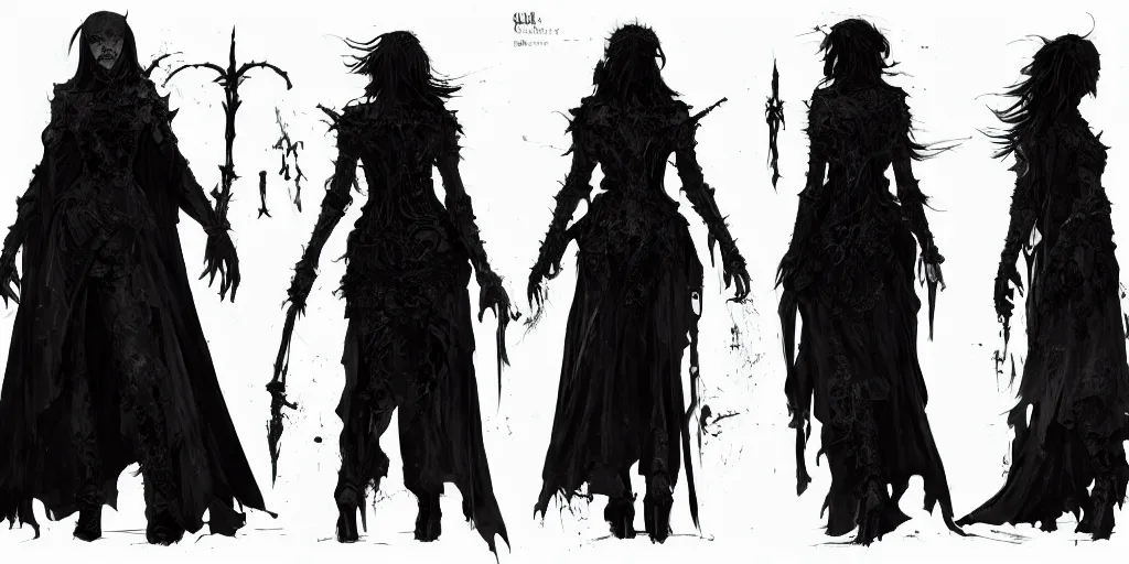 Image similar to gothic character side view detail designs, Milo Manara, Greg Rutkowski, character sheet, Darek Zabrocki, Karlkka, Jayison Devadas, Phuoc Quan, trending on Artstation, 8K, ultra wide angle, pincushion lens effect