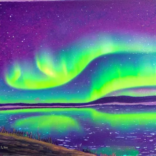 Prompt: portrait painting, aurora borealis background