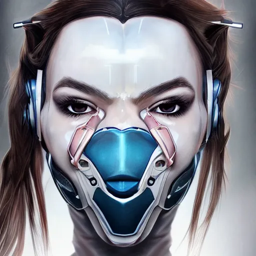 Image similar to portrait of a cyborg Anya Taylor-Joy wearing an Ikeuchi mask by Artgerm, biomechanical, hyper detailled, trending on artstation