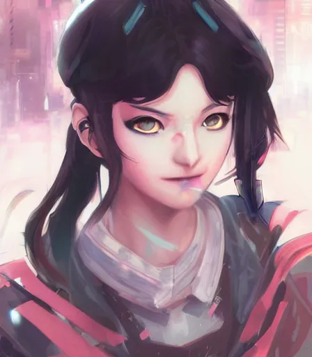 Image similar to An anime portrait of Cyberpunk Nezuko , by Stanley Artgerm Lau, WLOP, Rossdraws, James Jean, Andrei Riabovitchev, Marc Simonetti, and Sakimichan, tranding on artstation