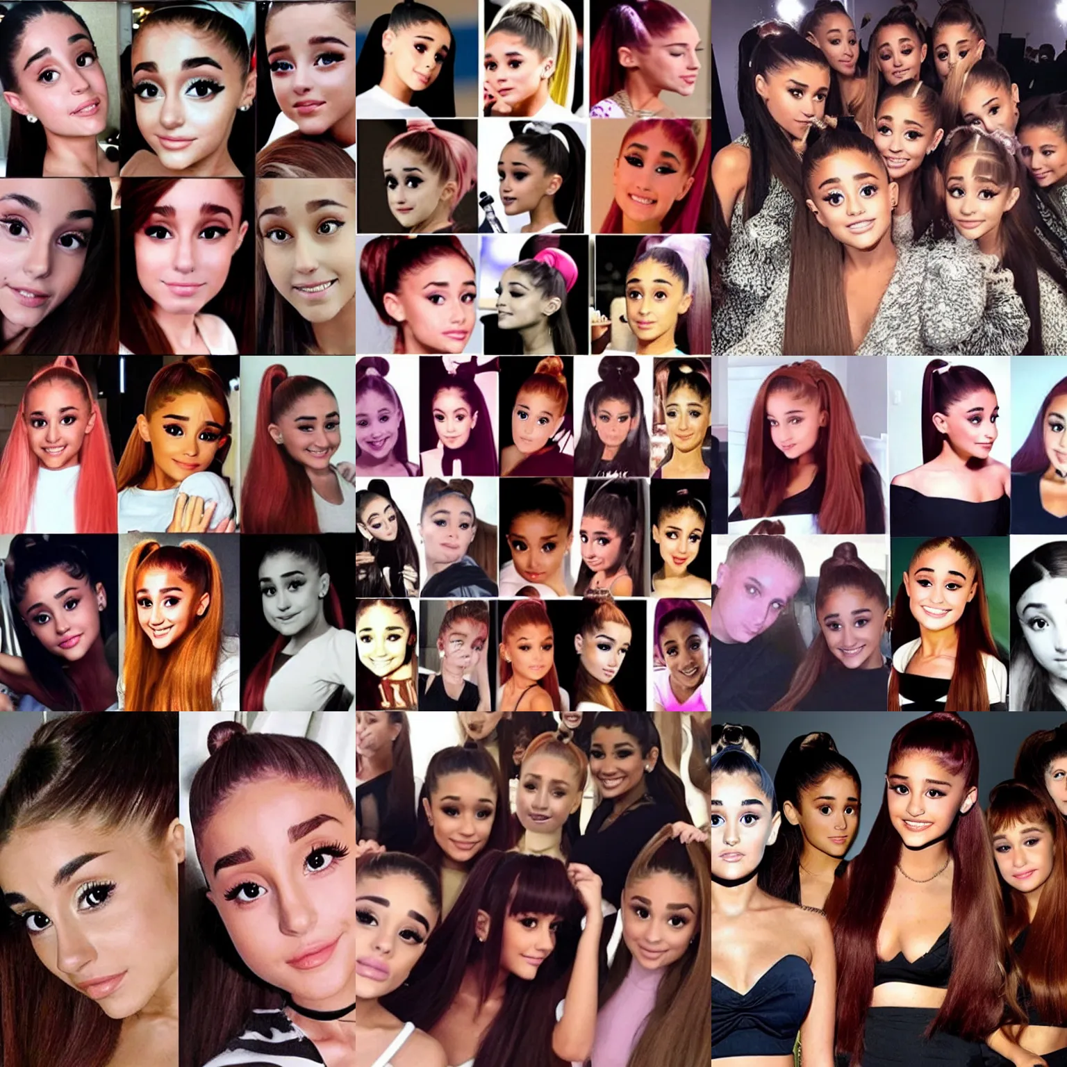 Prompt: A group of 10 people that all look like Ariana Grande