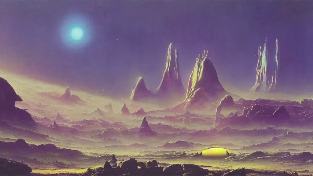 Image similar to otherworldly atmospherics of an alien planet by arthur haas and bruce pennington and paul lehr, cinematic matte painting