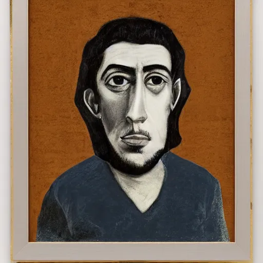 Prompt: front view photographic portrait of javier bordem, in a role as picasso