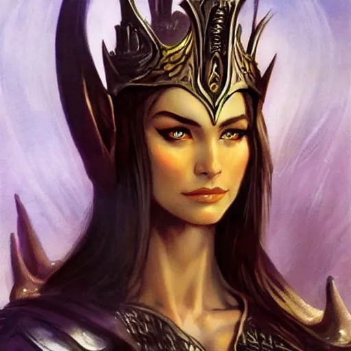 Image similar to elven queen character portrait by frank frazetta, fantasy, dungeons & dragons, sharp focus, beautiful, artstation contest winner, detailed