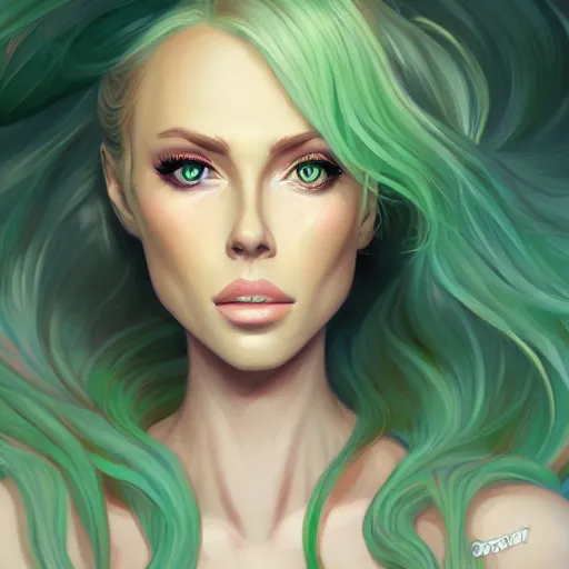 Prompt: a portrait of nicole aniston, pastel green, art by lois van baarle and loish and ross tran and rossdraws and sam yang and samdoesarts and artgerm and saruei and disney and wlop, digital art, highly detailed, intricate, sharp focus, trending on artstation hq, deviantart, unreal engine 5, 4 k uhd image