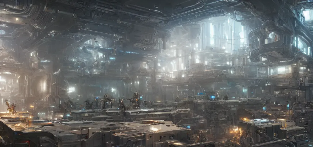 Image similar to A cybernetic lab in the future intricate, hyper detailed, 8k, james gurney, greg rutkowski, john howe, artstation