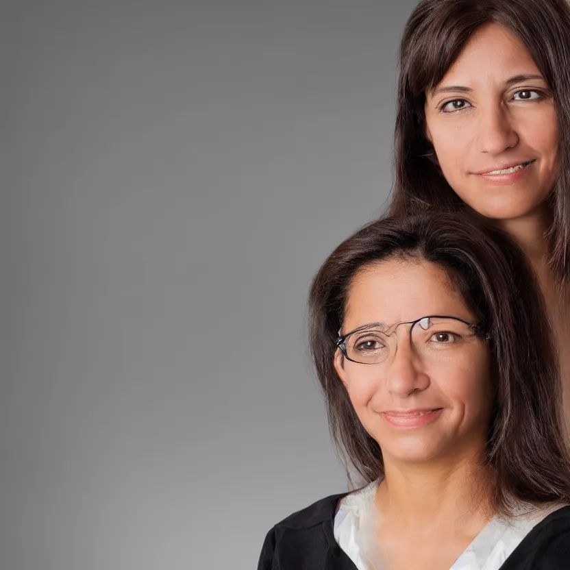 Image similar to Modern Venezuelan professor woman portrait slight smile, twinkling eyes highly detailed hyper realistic photo on black background