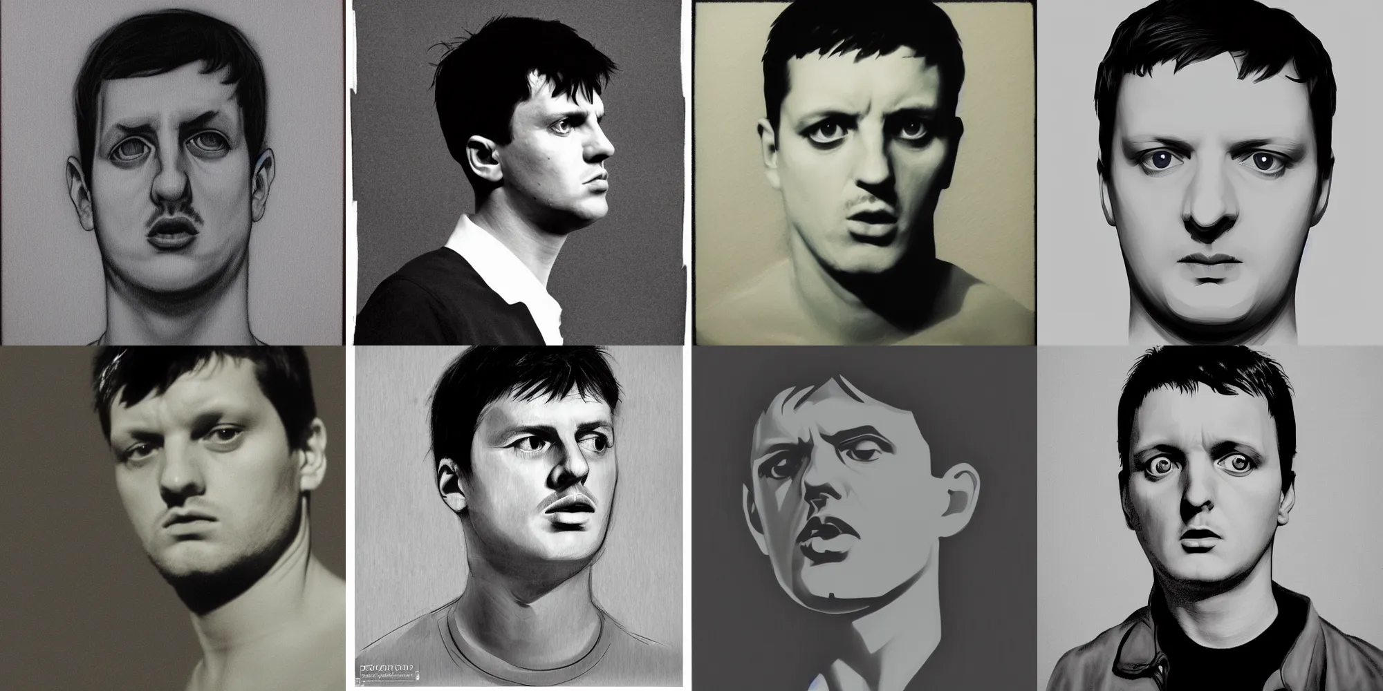 Prompt: portrait of ian curtis, bored, in style of robert mapplethorpe,