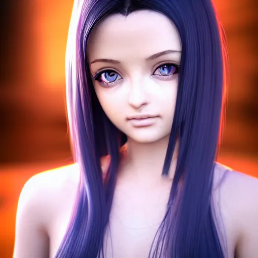 Image similar to beautiful anime cute teen girl resembling Aishwarya Rai, natural beauty expressive pose, art by mark brooks, but as a real life photograph, photorealism, daz3d genesis iray shaders, cinematic lighting, HDRI, 8k textures