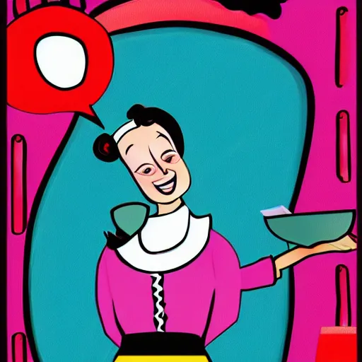 Image similar to beautiful female sheep anthropomorphic working as a waitress from the 5 0 s, cartoon, digital art, full character, abstract, high detail drawing