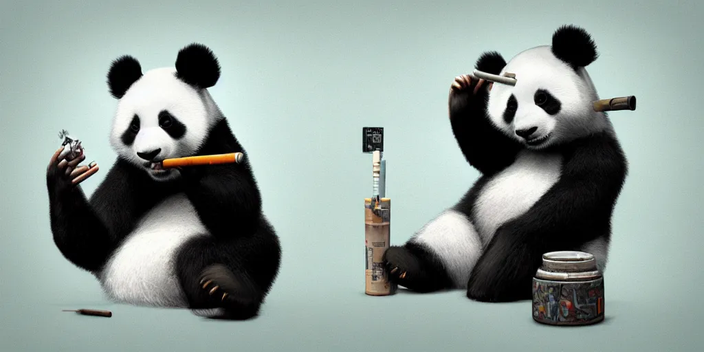 Image similar to Panda smoking weed by wlop and Julia Razumova, realistic, photorealistic, hyperrealistic, unreal engine, octane, deviantArt, trending on artstation, artstation HQ