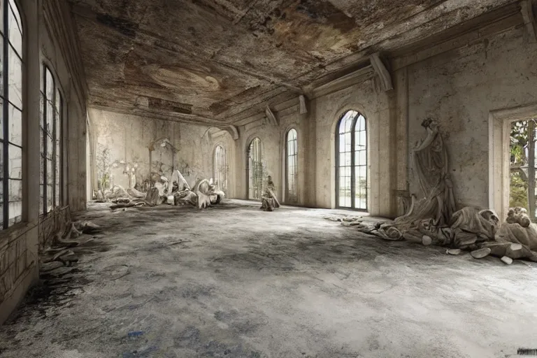 Image similar to inside a an abandoned marble sculpture workshop from the 1 8 0 0 s found in italy, artgerm, yoshitaka amano, gothic interior, 8 k, octane render, unreal engine