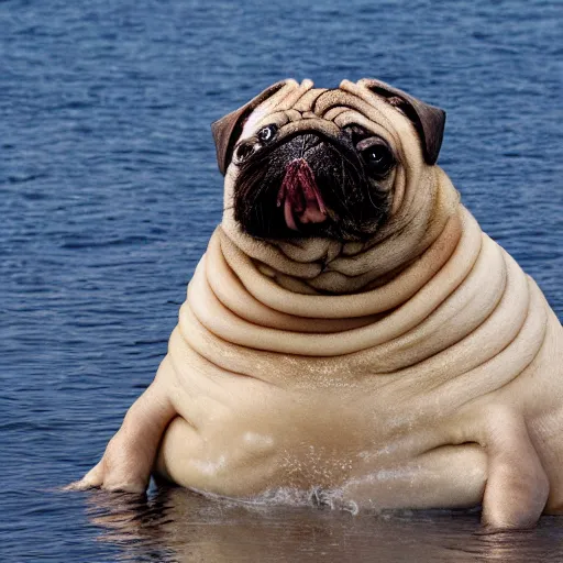 Prompt: a walrus that looks like a pug, national geographic photography