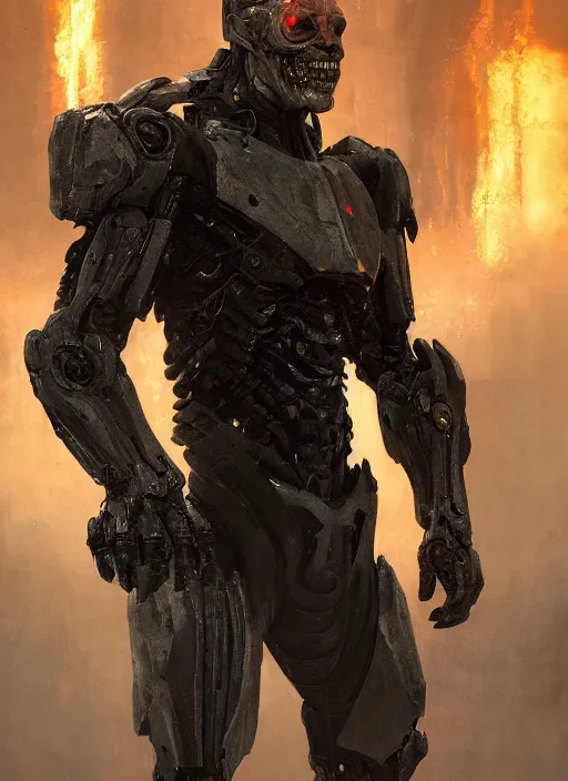 Image similar to willem dafoe as victor stone, full body concept, cyborg, borg, strogg, face of a man, terminator, flesh, quake strogg, doom demon, wolfenstein, monstrous, symmetry, symmetrical, concept art by ruan jia and greg rutkowski