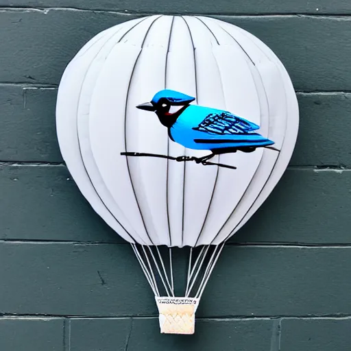 Prompt: air balloon shaped like a blue jay