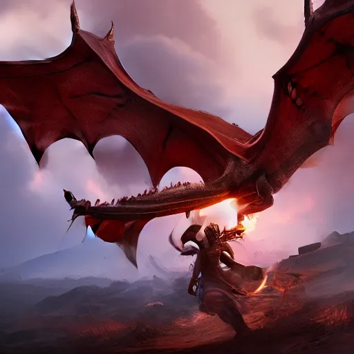 Prompt: female warrior riding a dragon spitting fire, with a thousand army dragon behind here riding to heaven, Unreal Engine, Artstation, 8K, live-action, cinematic,