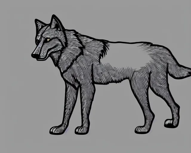 Image similar to professional digital art of a full-body outline of a wolf, very simple, minimalistic, no color, high quality, HD, 8K,