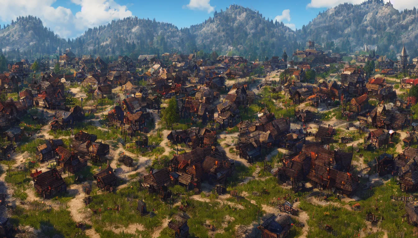 Prompt: a town in the style of a Witcher 3 screenshot