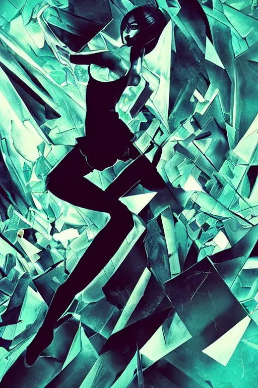 Prompt: wideangle action, a wild beautiful ballet techno dancer among shards of reality, madness, decoherence, synthwave, glitch!!, fracture, vortex, realistic, hyperdetailed, concept art, art by lsd, cubism