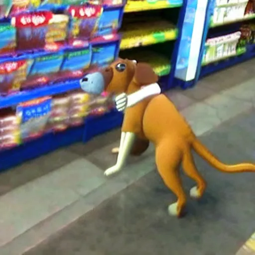 Image similar to drunken scooby at walmart checkout, realistic, cctv