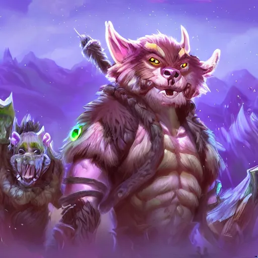 Prompt: cute animal creatures. blizzard warcraft animal creatures, epic background, bright art masterpiece artstation. 8k, sharp high quality illustration in style of Jose Daniel Cabrera Pena and Leonid Kozienko, violet death theme, concept art by Tooth Wu, hearthstone card game artwork