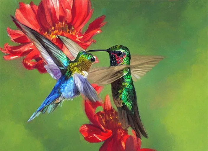 Image similar to “ a highly detailed beautiful portrait of a killer hummingbird, by gregory manchess, james gurney, james jean ”