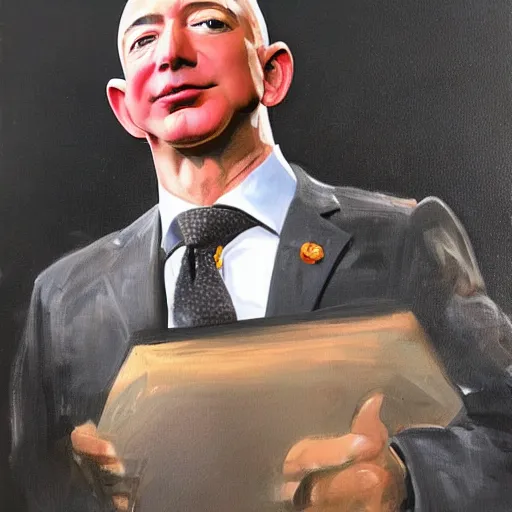 Image similar to painting of Jeff Bezos with beard and long hair