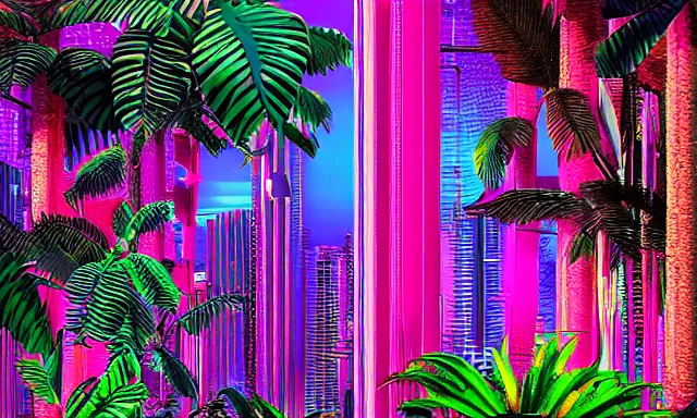 Image similar to Vaporwave Jungle, 4k Photograph