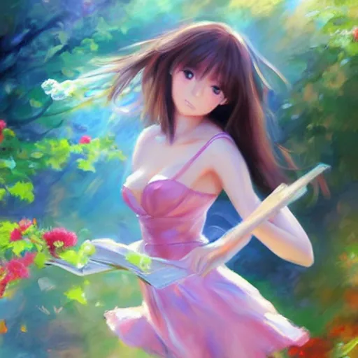 Image similar to anime and normal girl together painting by Vladimir Volegov