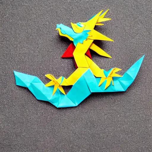 Prompt: a origami chinese dragon, paper floating around the dragon