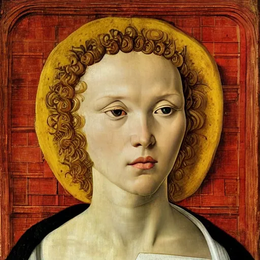 Image similar to beautiful renaissance painting portrait of a gouda cheese wheel by sandro botticelli, jan van eyck, tiziano vecelli, piero della francesca