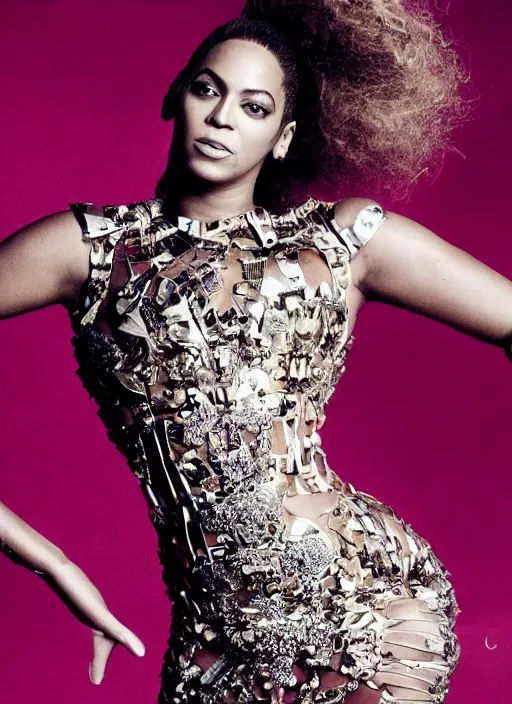 Image similar to music video still of beyonce styled by nick knight posing, showstudio,, full body shot, vogue magazine, canon, highly realistic. high resolution. highly detailed. dramatic. 8 k. 4 k.