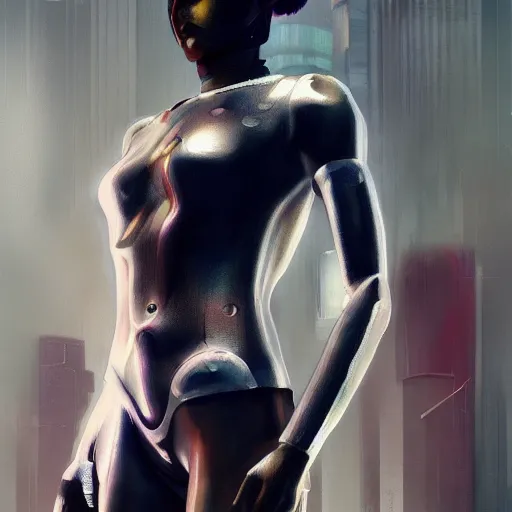 Image similar to cyborg fashion model, hyperrealism matte oil painting, cyberpunk, artstation