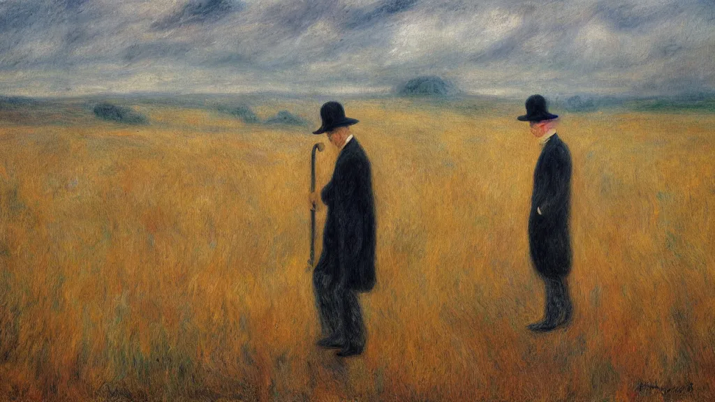 Prompt: a the grim reaper standing in a foggy wheat field in style of pierre - auguste renoir,, fine details,
