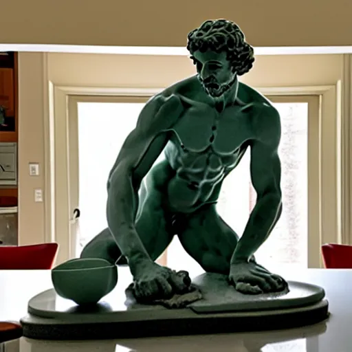 Image similar to michelangelo statue doing the dishes