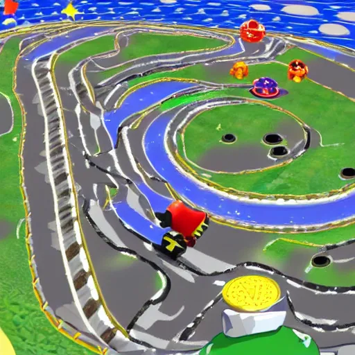 Image similar to A Mario Kart Double Dash Custom Track On The Moon called 'Wario's Moon Base'.