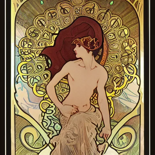 Image similar to lovecraftian protagonist by alphonse mucha