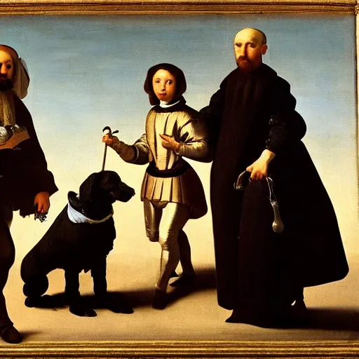 Image similar to a painting of a group of people and a dog, a flemish baroque by francisco de zurbaran, flickr, baroque, dutch golden age, flemish baroque, rococo