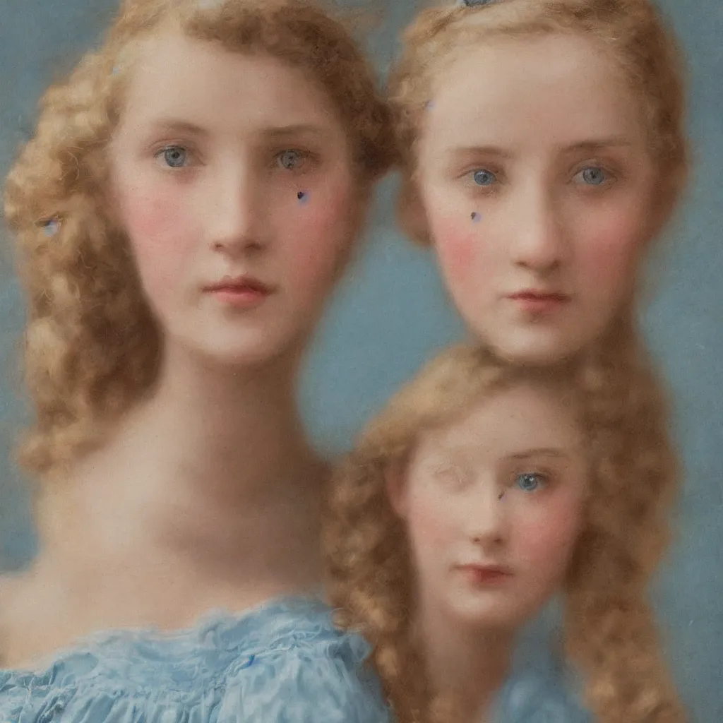 Image similar to portrait of a young lady in a light blue dress 1 9 0 0 s one entire face shown in great detail, looking at the camera, full body in camera, blonde hair, garden, photorealistic, extreme detail, sharp focus, 8 k, intricate, hyper detailed, realistic, cinematic lighting