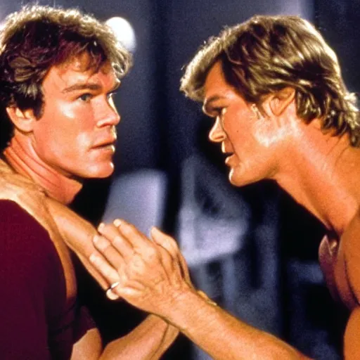 Prompt: dexter morgan and patrick swayze in dirty dancing movie still