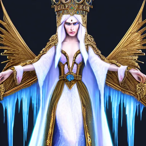 Image similar to beautiful ice queen in ornate robes, highly detailed, 8 k, hdr, award - winning, trending on artstation, anne stokes, photorealistic