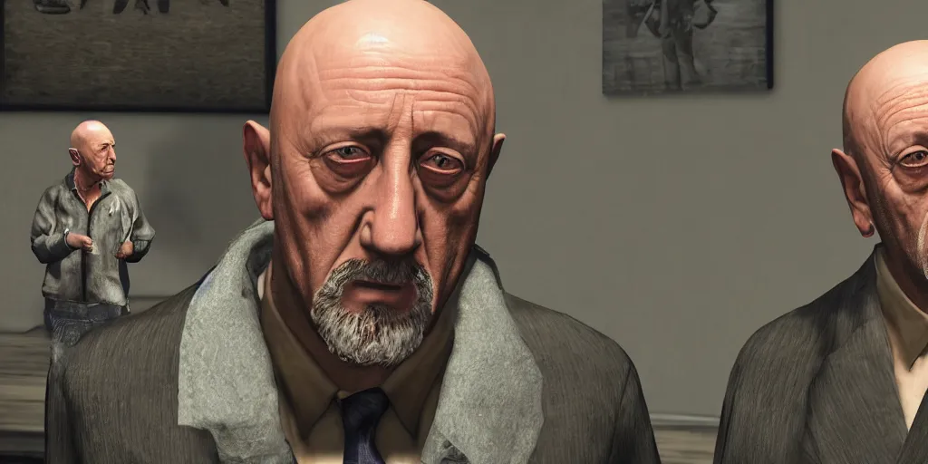 Prompt: mike ehrmantraut from breaking bad played by actor jonathan banks in gta v, cover art by stephen bliss, boxart, loading screen, 8 k resolution