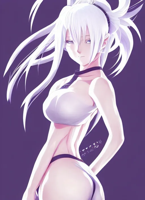 Image similar to cell shaded beautiful anime girl with white hair, full body | | anime key visual, official media, illustrated by wlop, moebius, studio ghibli, trending on pixiv, beautiful, clean linework, extreme detail