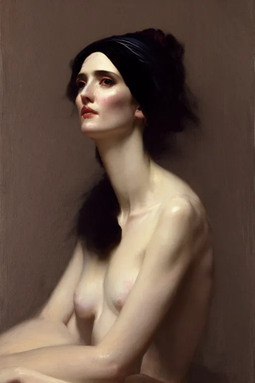 Prompt: portrait en buste winona ryder in georgian dress by Roberto Ferri, by Jeremy Lipking, Realism, abundant detail, muted tones, Regency-Era