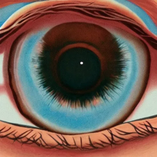 Image similar to closeup of eye with the earth inside pupil, wes anderson art