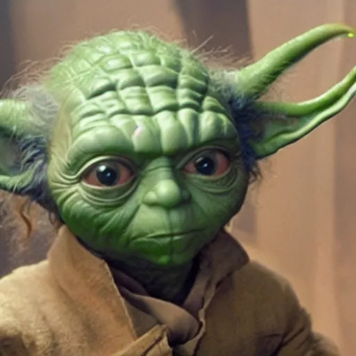 Image similar to film still of yoda as emma stone as yoda